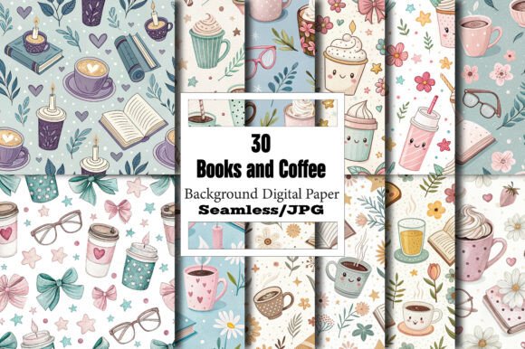 Books and Coffee Seamless Girly Pattern