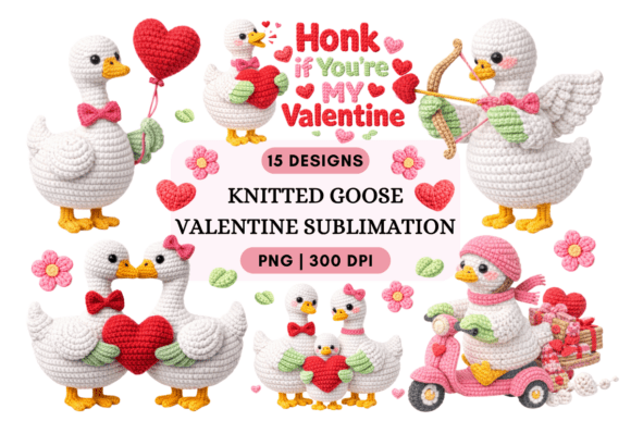 Bringing Handmade Charm to Digital Designs with Knitted Goose Valentine Clipart