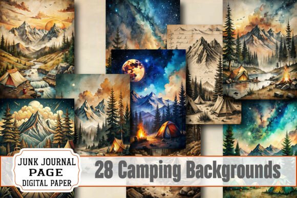 Camping Junk Journal Pages Backgrounds: A Versatile Design Asset