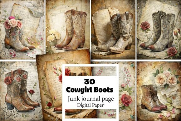 Cowgirl Boots Junk Journal Pages