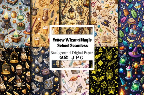 Discover the Magic of Yellow Wizard Magic School Seamless Designs