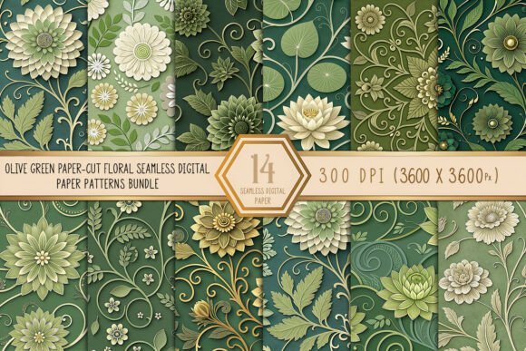 Integrating Olive Green Paper-Cut Floral Digital Pap into Your Creative Projects