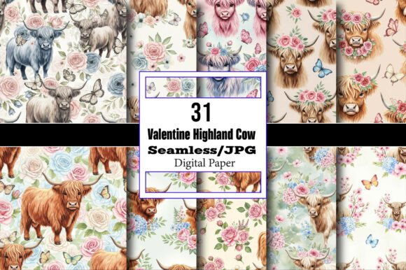 Valentine Highland Cow Paper for Creative Projects