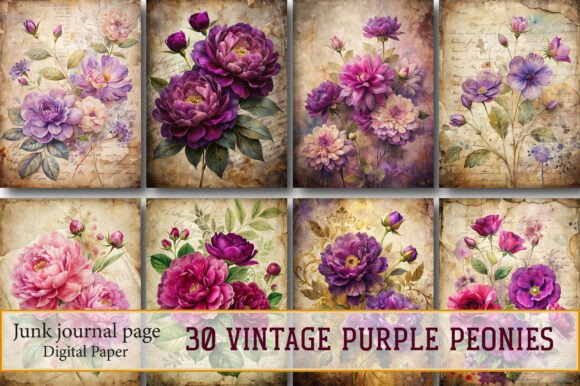 Vintage Purple Peonies Journal Pages: A Versatile and Elegant Choice for Creative Projects