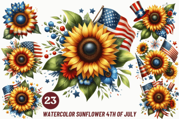 Watercolor Sunflower 4th of July Clipart: A Creative and Versatile Design for Your Projects